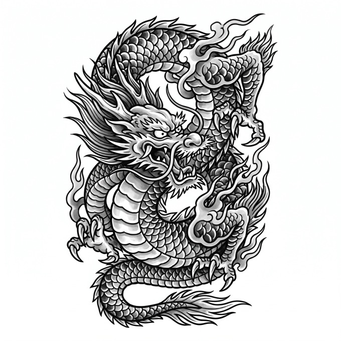 Black & grey AI tattoo design generated from a text prompt